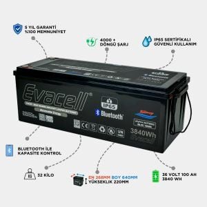 Evacell 38.4v ( 36 Volt ) 100 Ah Amper LiFePO4 Lityum Demir Fosfat Akü / Batarya IP65