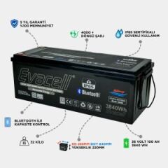 Evacell 38.4v ( 36 Volt ) 100 Ah Amper LiFePO4 Lityum Demir Fosfat Akü / Batarya IP65